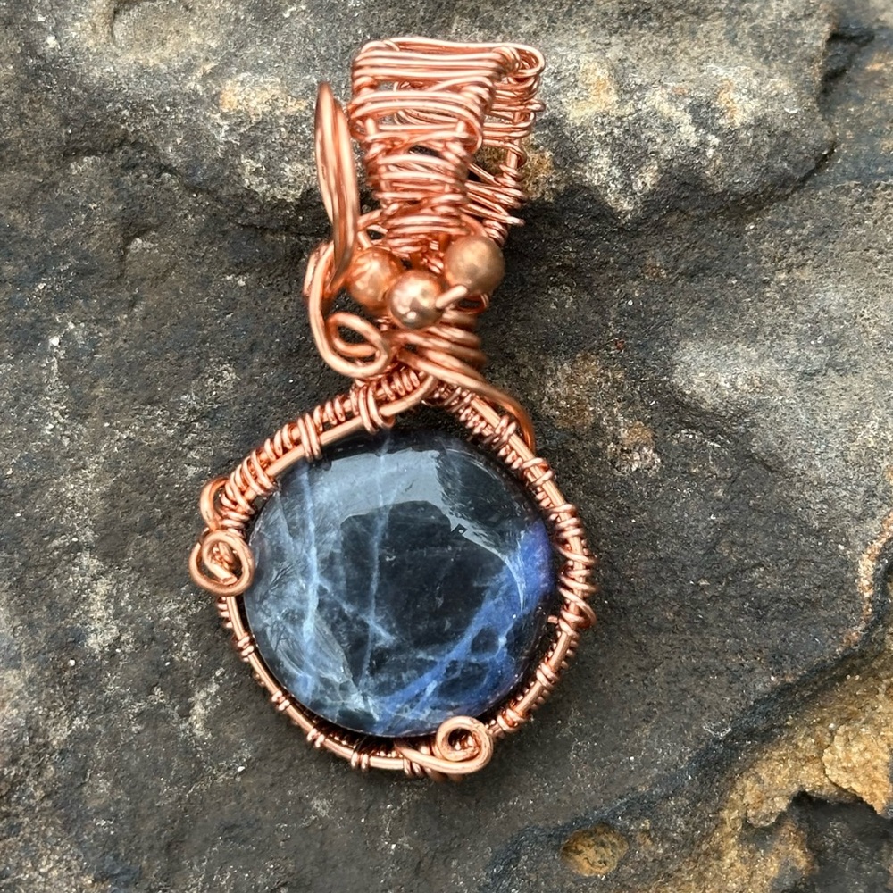 Handcrafted Copper and Sodalite Stone wire work Pendant